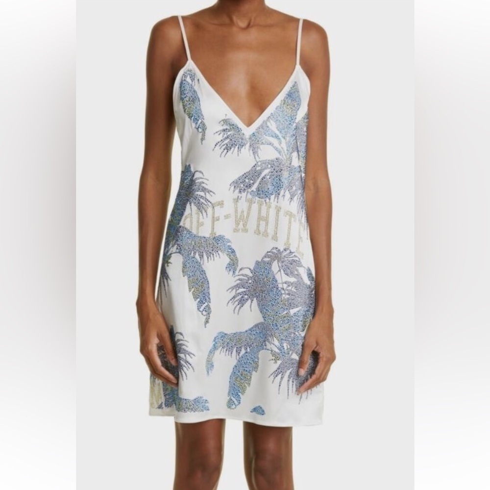 OFF-WHITE Gender Inclusive Bright Crystal Embellished slip dress size 40